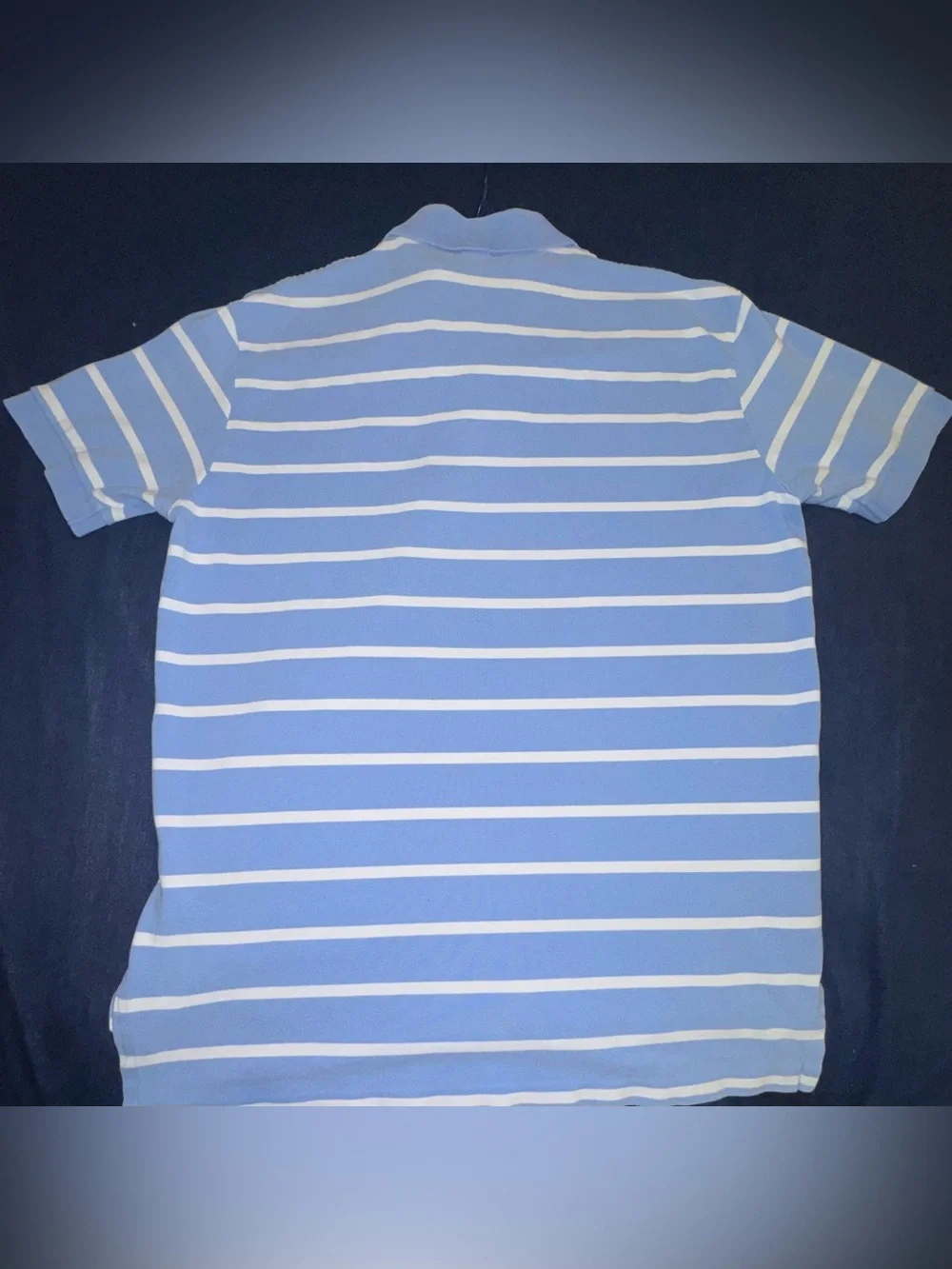 Men’s L Ralph Lauren Light Blue and White Striped Polo Orange Embroidered Emblem